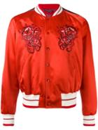 Alexander Mcqueen Embroidered Patch Bomber Jacket, Men's, Size: 48, Red, Silk/cotton/viscose