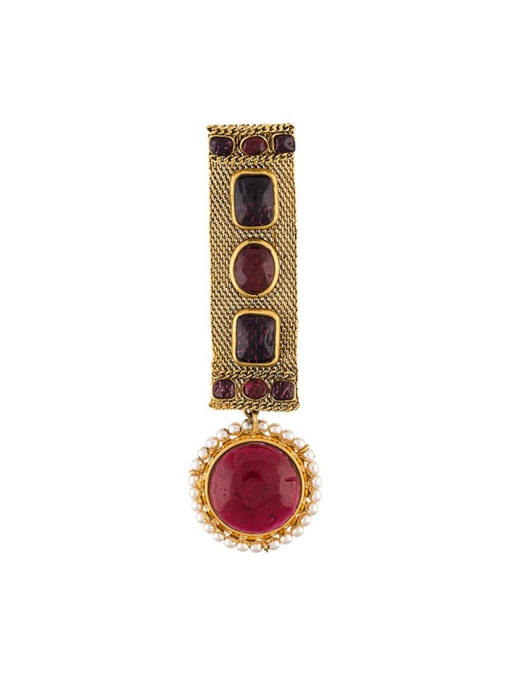 Chanel Vintage Mesh Gripoix Pin - Red