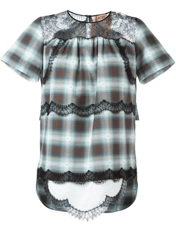 No21 Lace Insert Checked Blouse