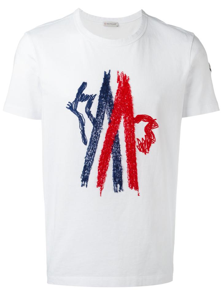 Moncler Stitched Logo T-shirt, Men's, Size: Xl, White, Polyester/cotton/nylon