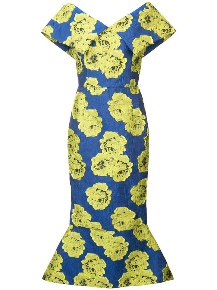 Christian Siriano Floral Flared Midi Dress - Blue