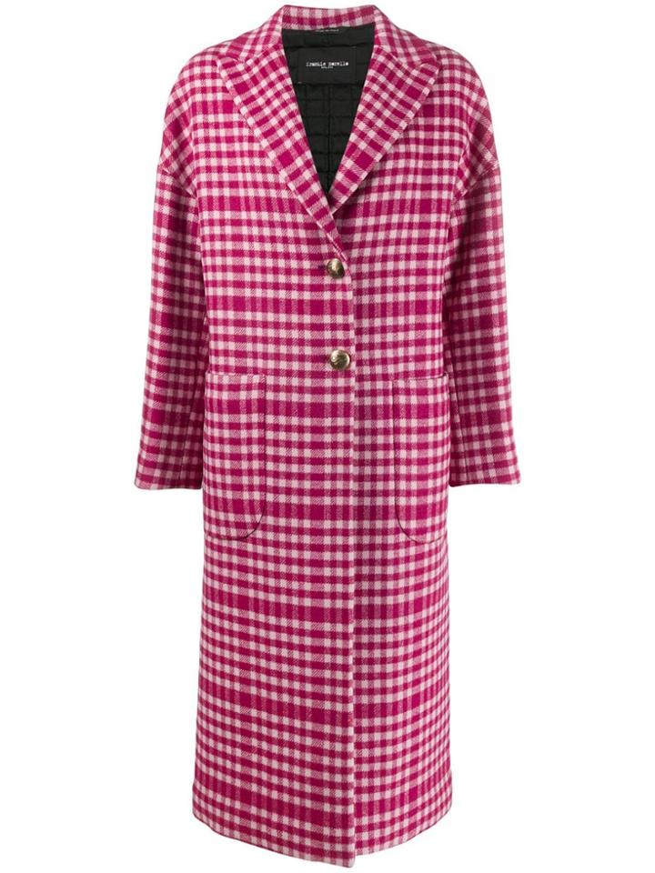 Frankie Morello Gingham Check Patterned Boxy Coat - Pink