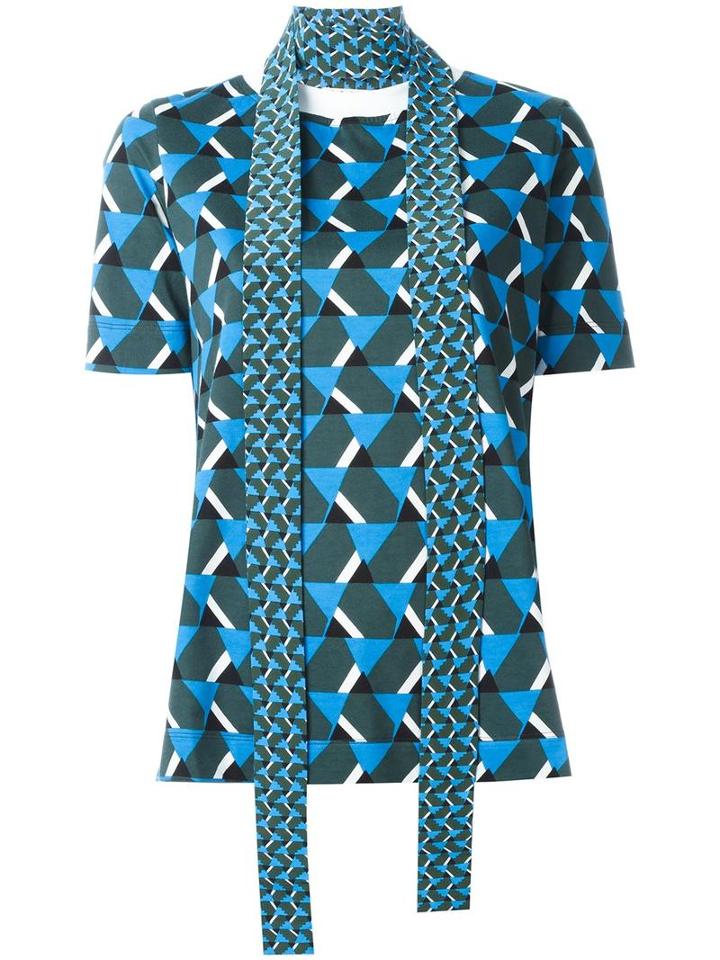 Marni Geometric Neck Tie Top, Women's, Size: 38, Blue, Cotton/silk/spandex/elastane