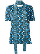 Marni Geometric Neck Tie Top, Women's, Size: 38, Blue, Cotton/silk/spandex/elastane