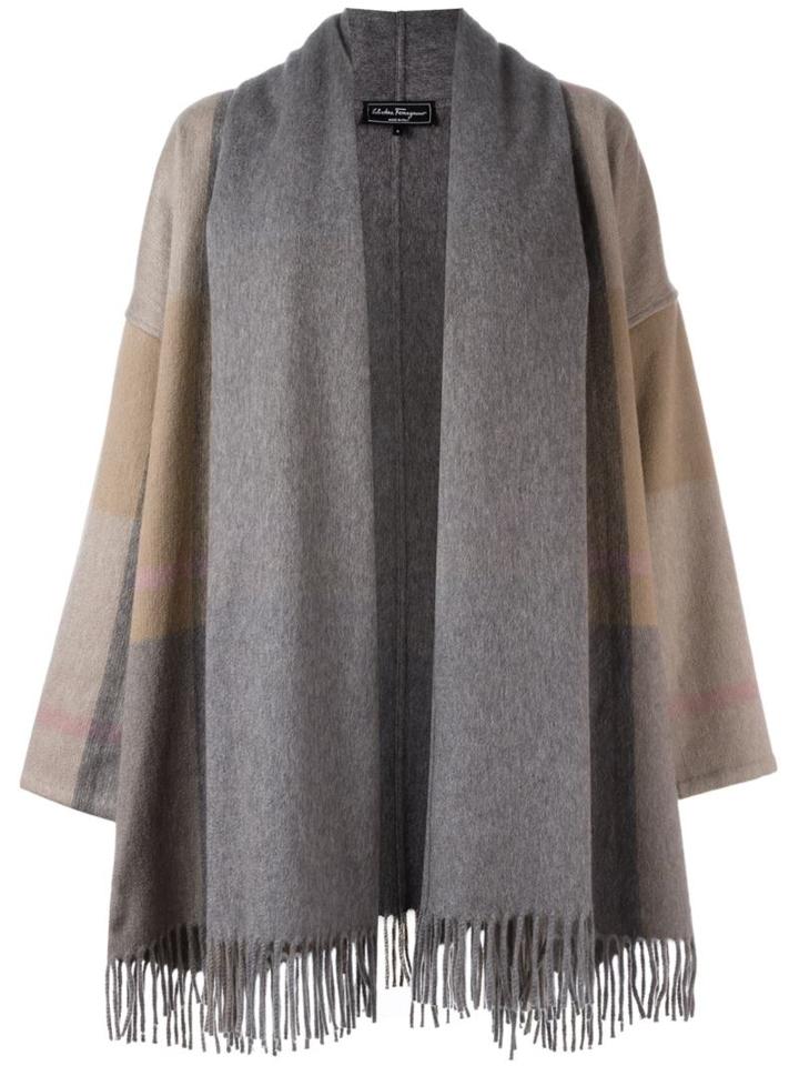 Salvatore Ferragamo Fringed Oversized Coat, Women's, Size: Small, Grey, Cashmere