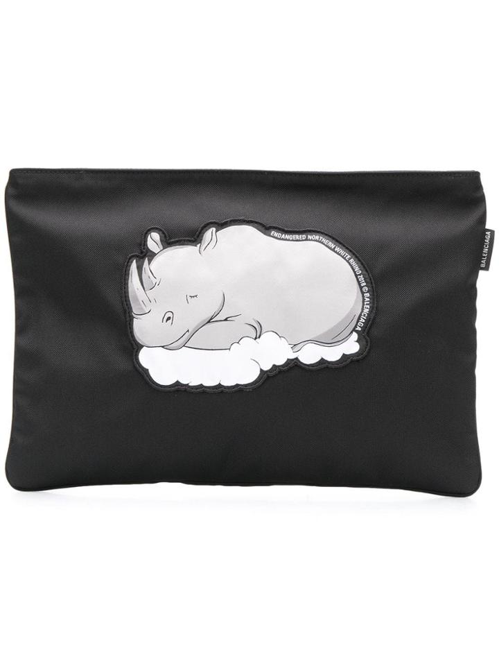 Balenciaga Rhino Print Explorer Pouch - Black