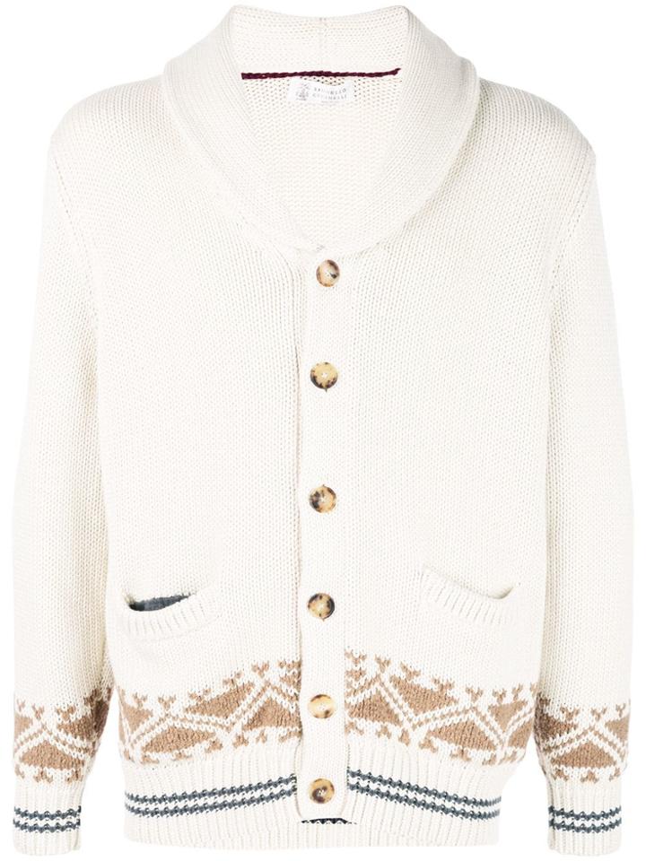 Brunello Cucinelli Aztec Print Cardigan - White
