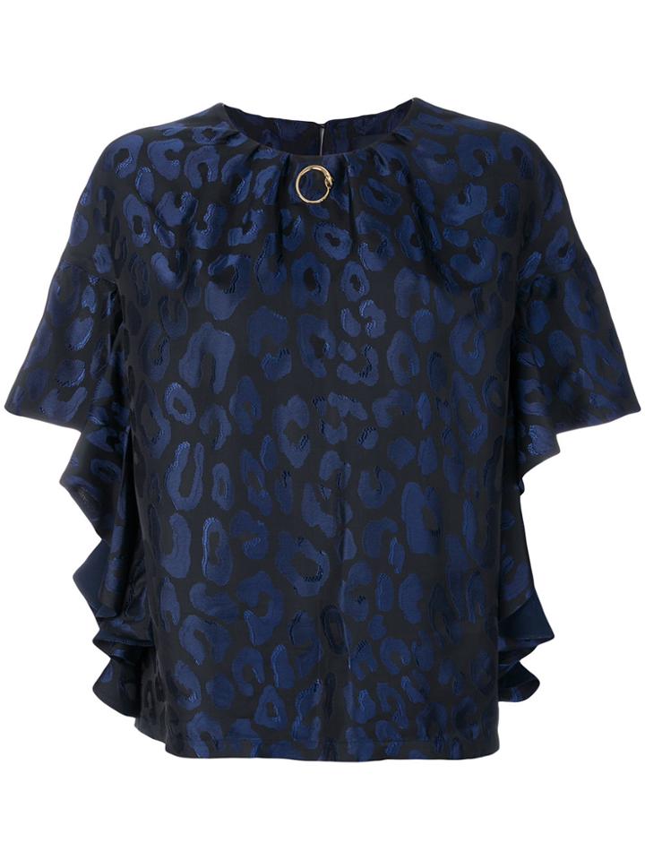 Cavalli Class Gathered Leopard Blouse - Blue