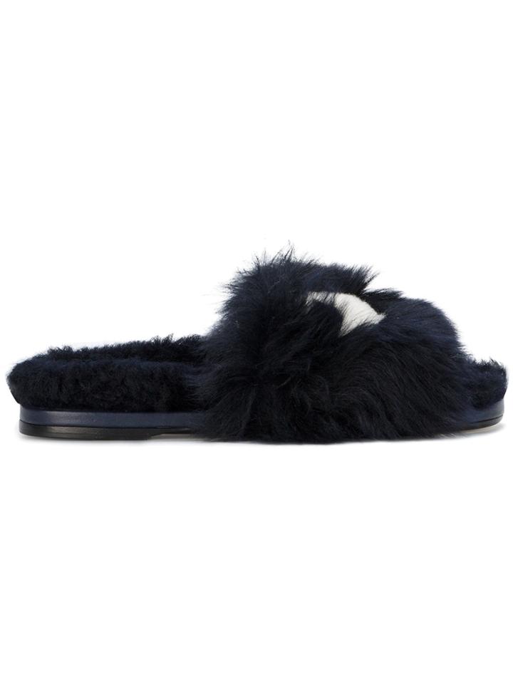 Anya Hindmarch Shearling Eyes Slides - Blue