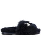 Anya Hindmarch Shearling Eyes Slides - Blue