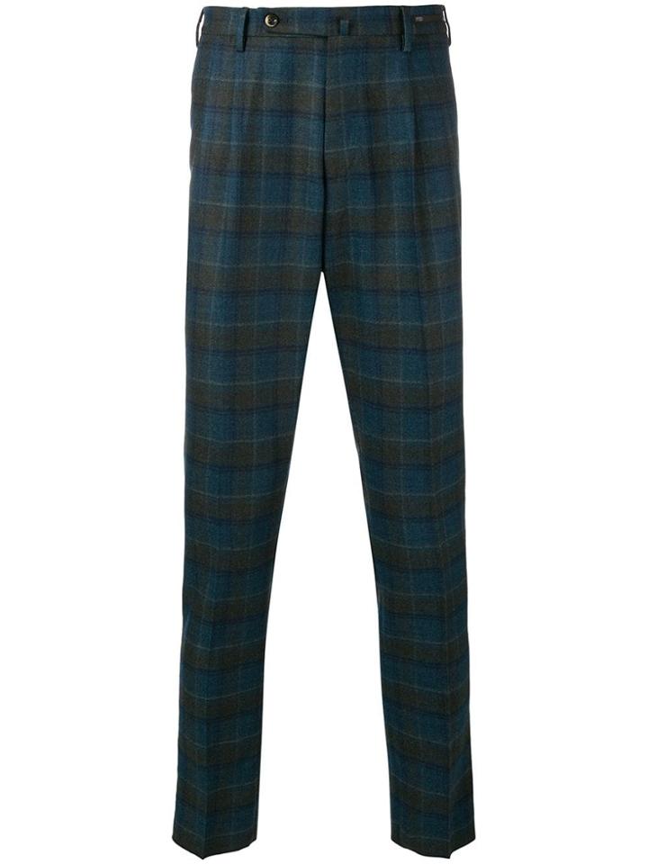 Pt01 Check Paattern Slim-fit Trousers - Blue