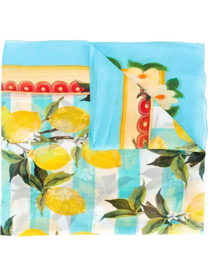 Dolce & Gabbana Lemon Print Scarf, Women's, Blue, Silk