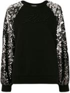Karl Lagerfeld Signature Sequin Sleeve Sweatshirt - Black