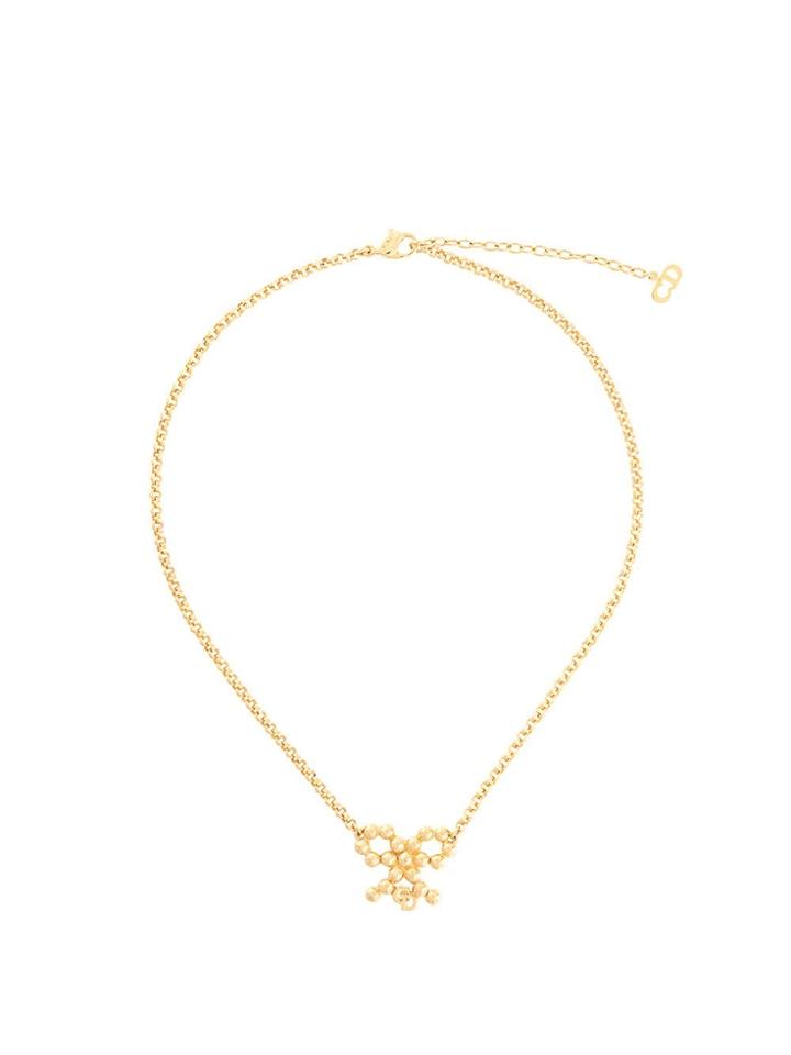 Christian Dior Pre-owned Logo Bow Pendant Necklace - Gold