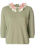 Valentino Floral Collar Knit Top - Green