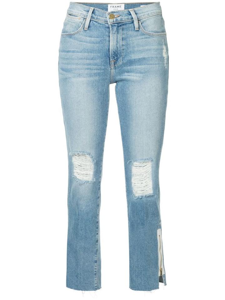 Frame Le High Raw Edge Exposed Zipper Jeans - Blue