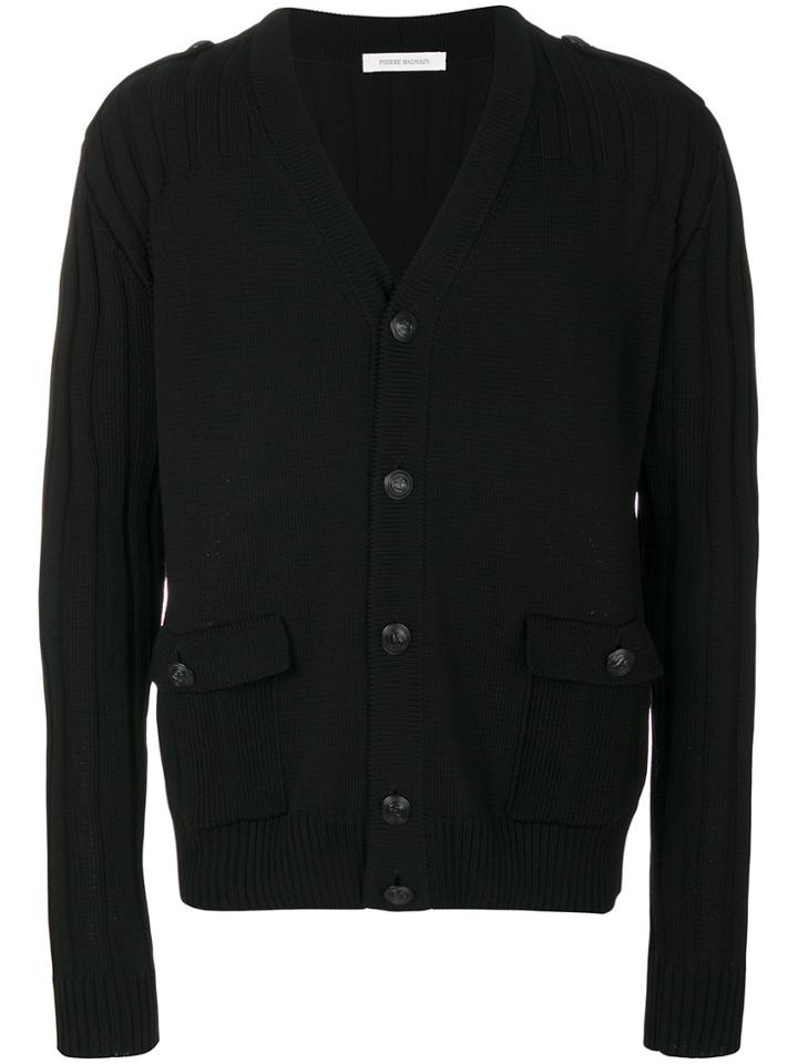 Pierre Balmain Ribbed Sleeve Cardigan - Black