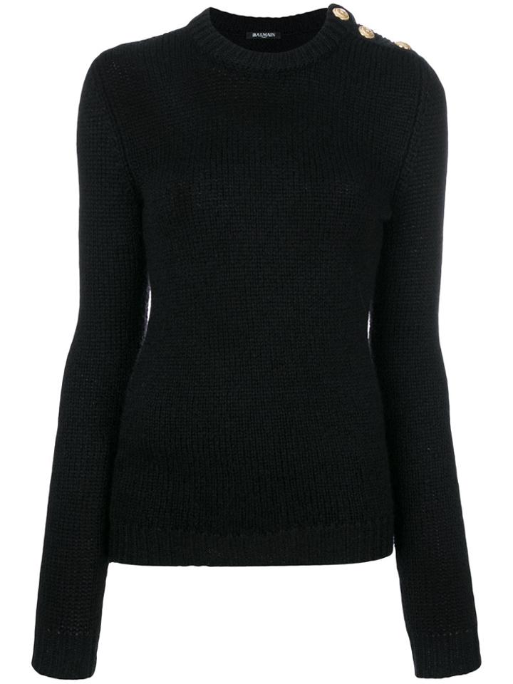 Balmain Ribbed Button Jumper - Black