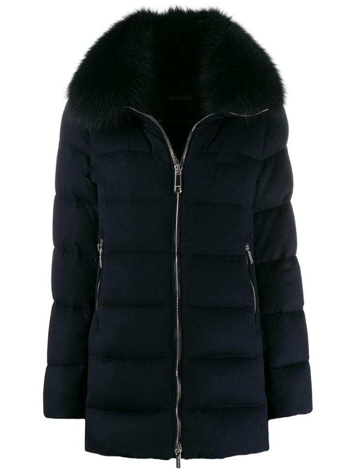 Moorer Fur Trim Puffer Coat - Blue