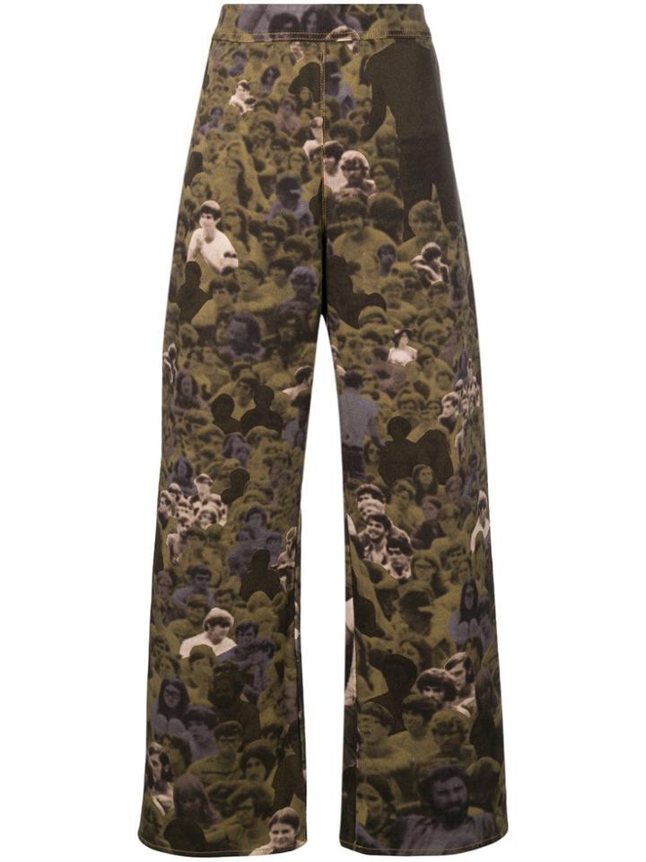 Marni Crowd Print Wide Leg Jeans - Green