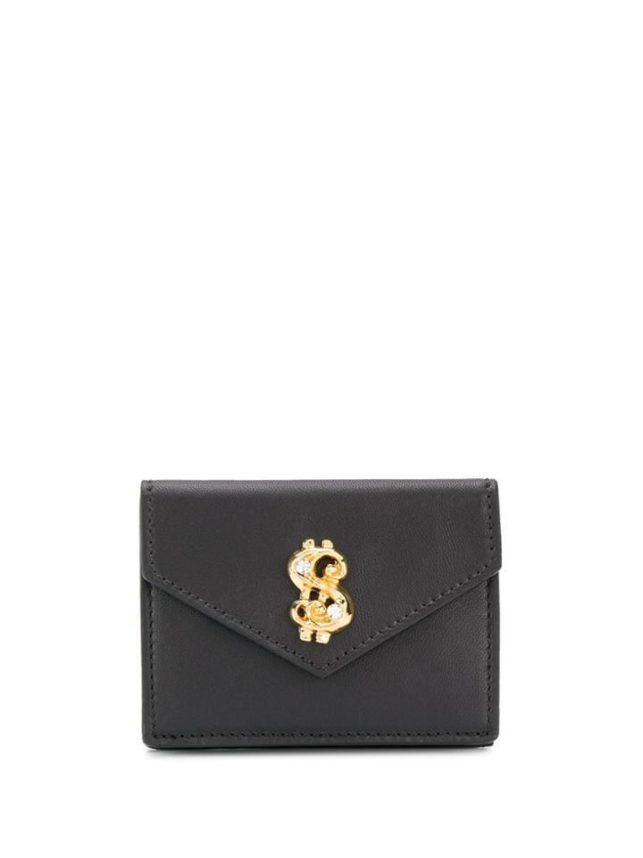 Moschino Dollar Sign Motif Plaque Envelope Purse - Black
