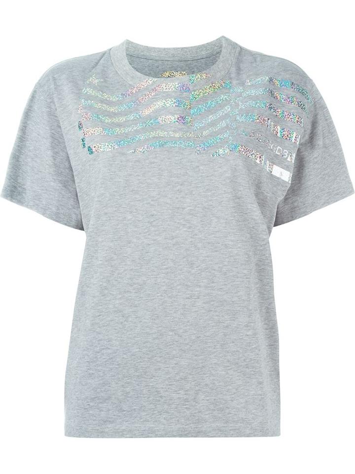 Golden Goose Deluxe Brand Glitter Stripe Print T-shirt, Women's, Size: Large, Grey, Cotton
