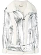 Philipp Plein Shearling Lined Biker Jacket - Silver