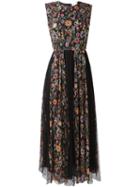 Red Valentino Floral Print Pleated Dress, Women's, Size: 46, Black, Polyamide/silk/polyester