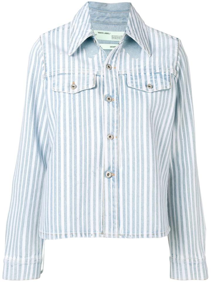 Off-white Striped Denim Shirt Jacket - Blue