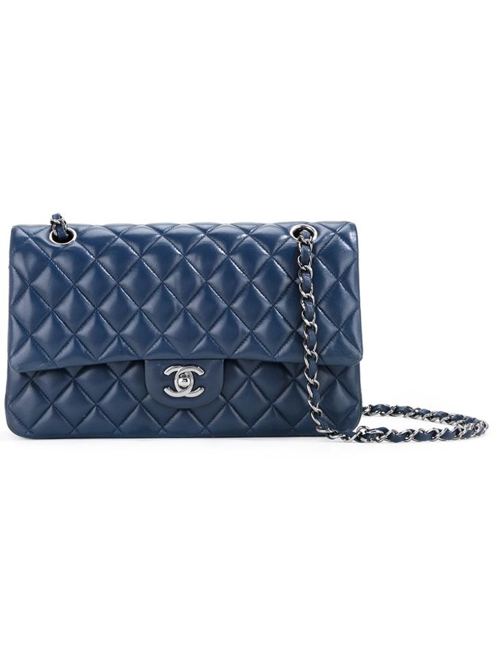 Chanel Vintage Quilted Cc Double Flap Bag - Blue