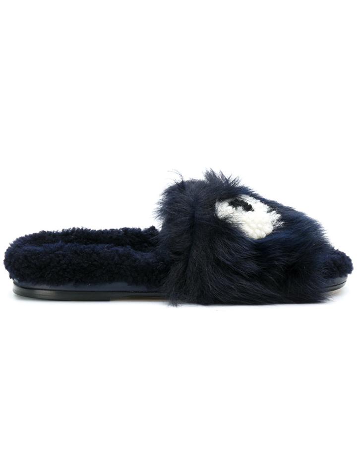 Anya Hindmarch Eyes Fluffy Sliders - Blue