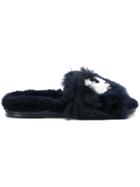 Anya Hindmarch Eyes Fluffy Sliders - Blue