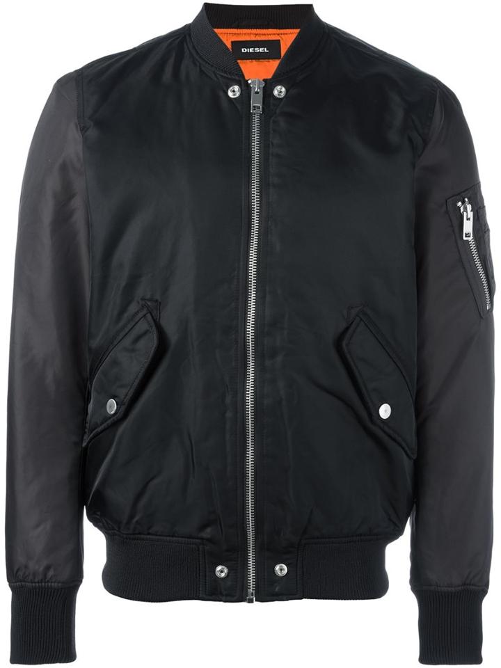 Diesel Tonal Sleeve Bomber Jacket, Men's, Size: Xl, Black, Polyester/nylon
