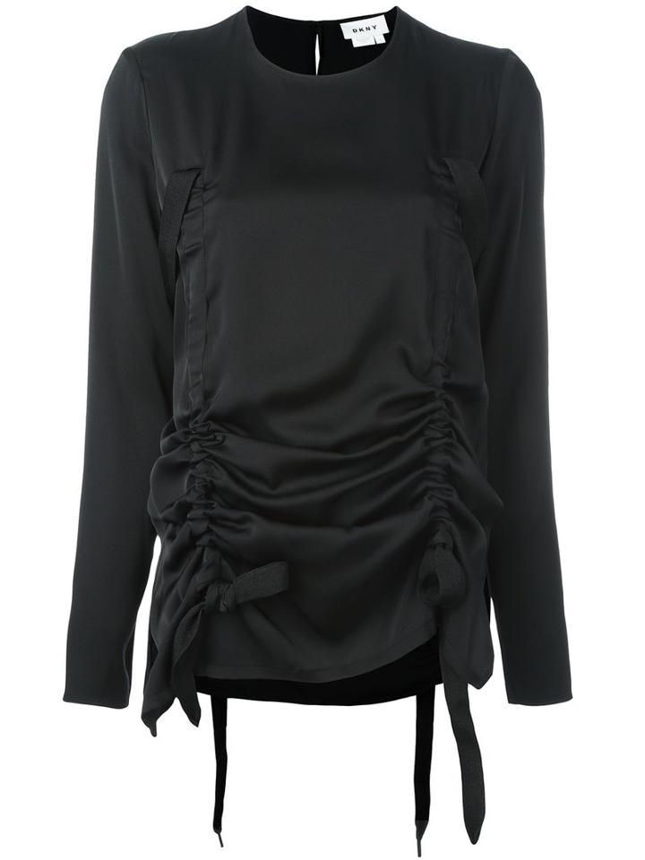 Dkny - Blouse With Draw Cords - Women - Silk/spandex/elastane - M, Black, Silk/spandex/elastane