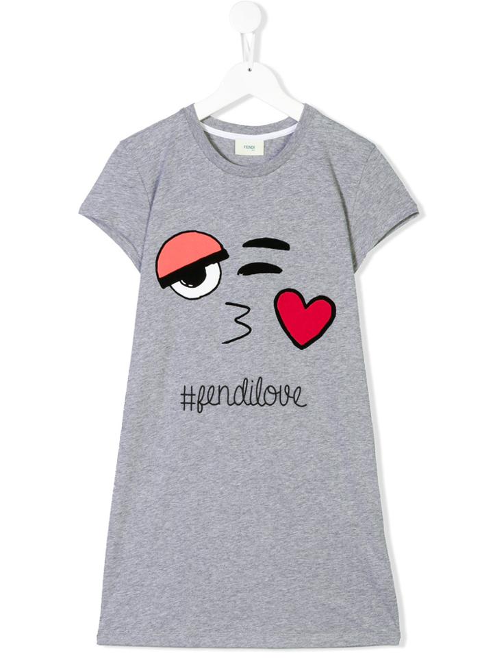 Fendi Kids #fendilove Printed T-shirt Dress - Grey