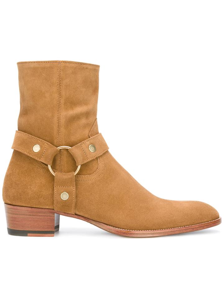 Saint Laurent Signature Wyatt 40 Harness Boots - Brown