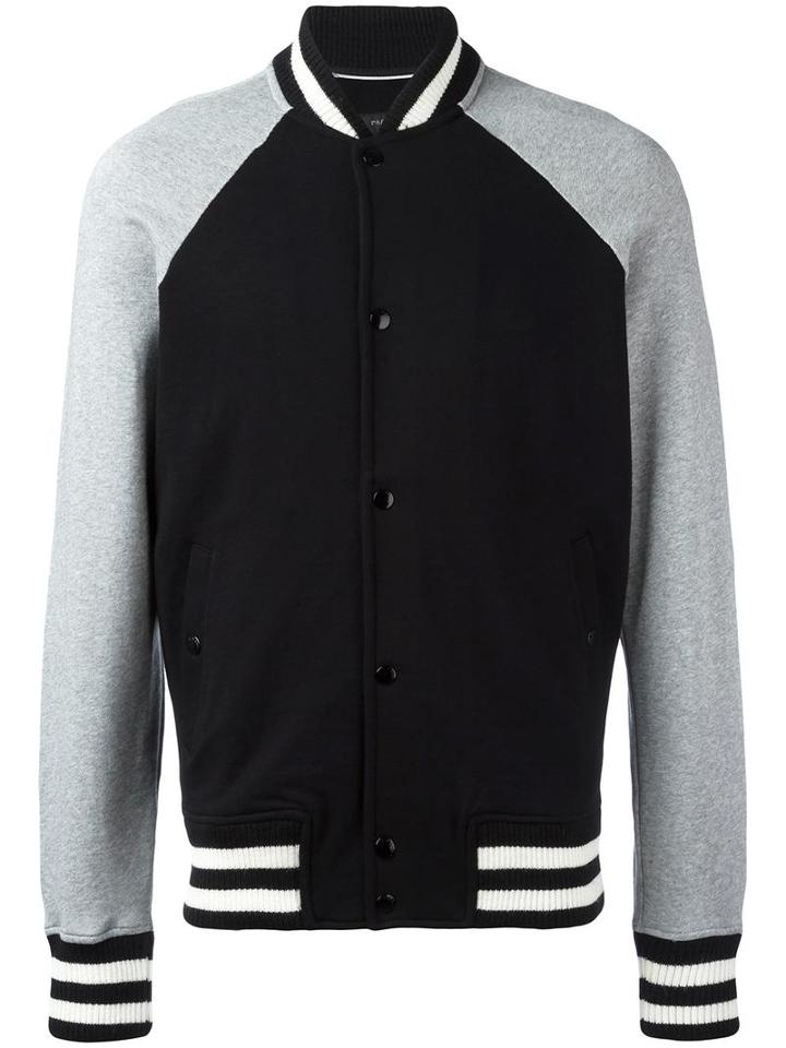 Rag & Bone Striped Detailing Bomber Jacket, Men's, Size: Small, Black, Cotton/acrylic/wool