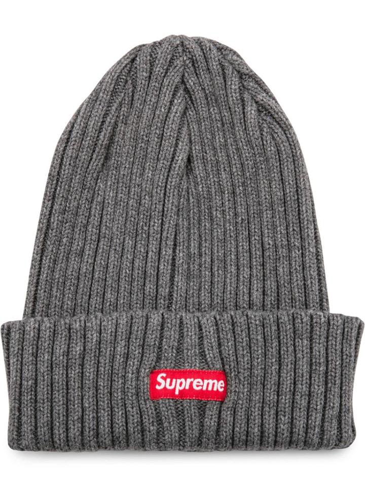 Supreme Logo Ribbed Beanie - Grey