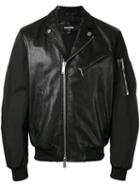 Dsquared2 Leather Bomber Jacket, Men's, Size: 48, Black, Calf Leather/polyester