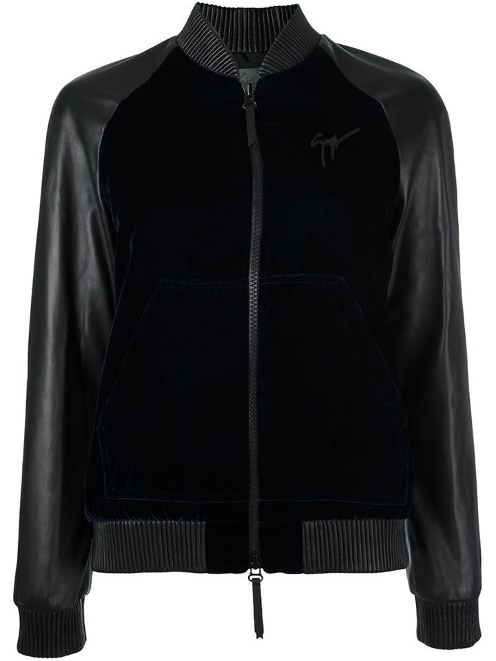 Giuseppe Zanotti Design Logo Bomber Jacket, Women's, Size: Xs, Blue, Viscose/leather/polyester