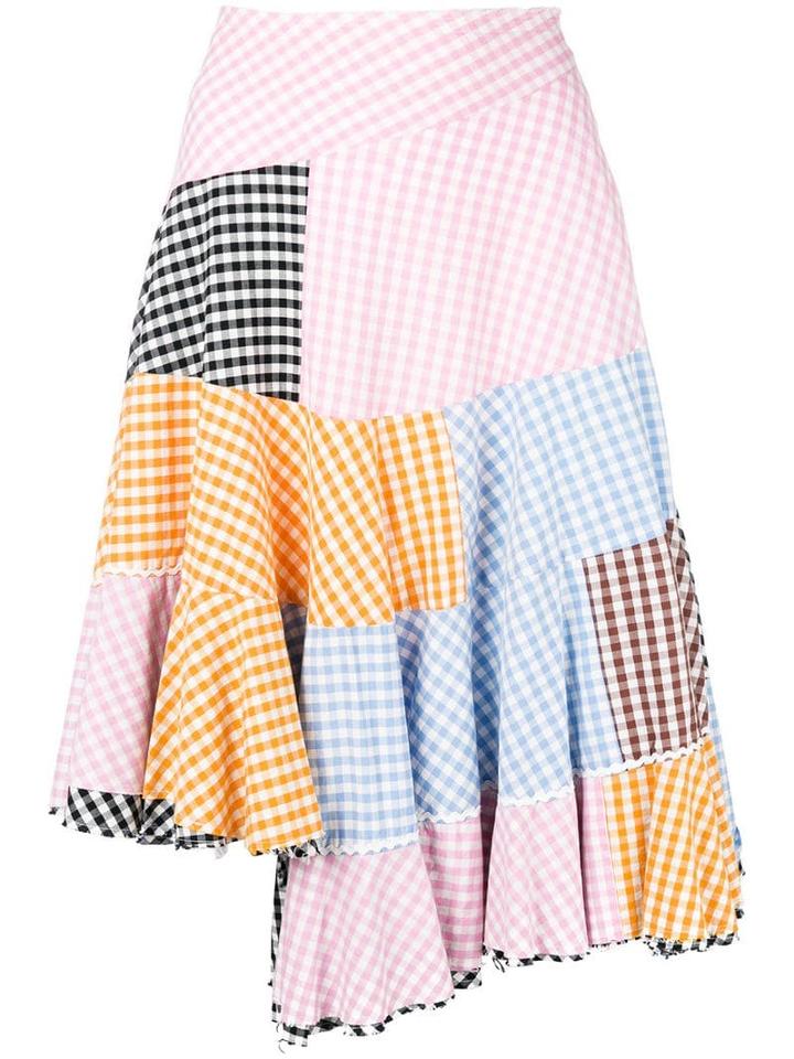 Comme Des Garçons Pre-owned Patchwork Gingham Asymmetric Skirt -