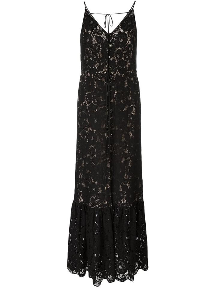 Lanvin Floral Pattern Maxi Dress, Women's, Size: 36, Black, Viscose/polyamide/cotton/silk