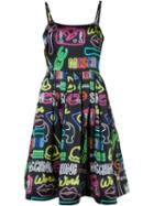 Moschino Neon Sign Dress, Women's, Size: 42, Black, Silk/rayon