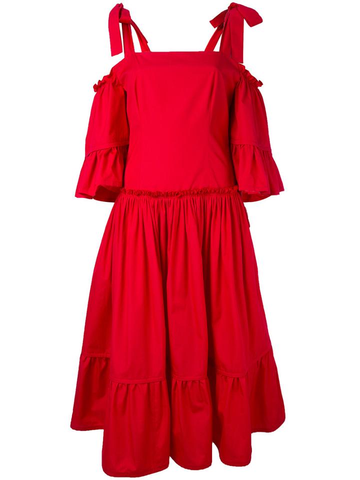 Alberta Ferretti - Cutout Shoulder Tiered Dress - Women - Cotton - 40, Pink/purple, Cotton