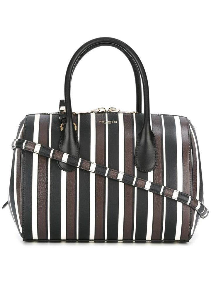 Nina Ricci Striped Tote, Women's, Black, Calf Leather