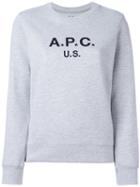 A.p.c. Logo Print Sweatshirt, Women's, Size: Medium, Grey, Cotton/polyester