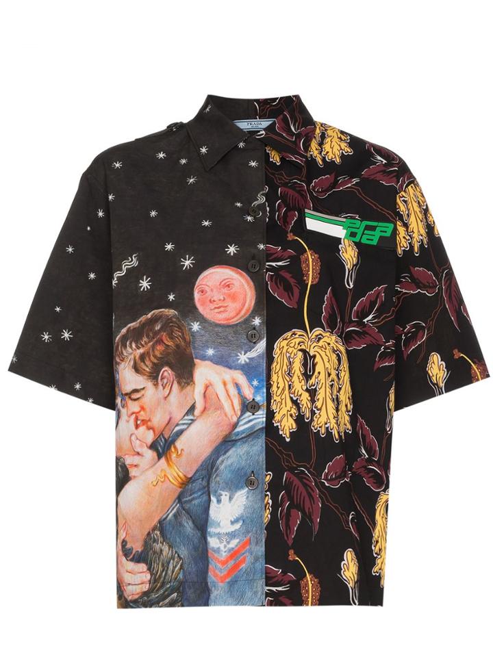 Prada Mixed Cartoon Print Short Sleeve Shirt - Black