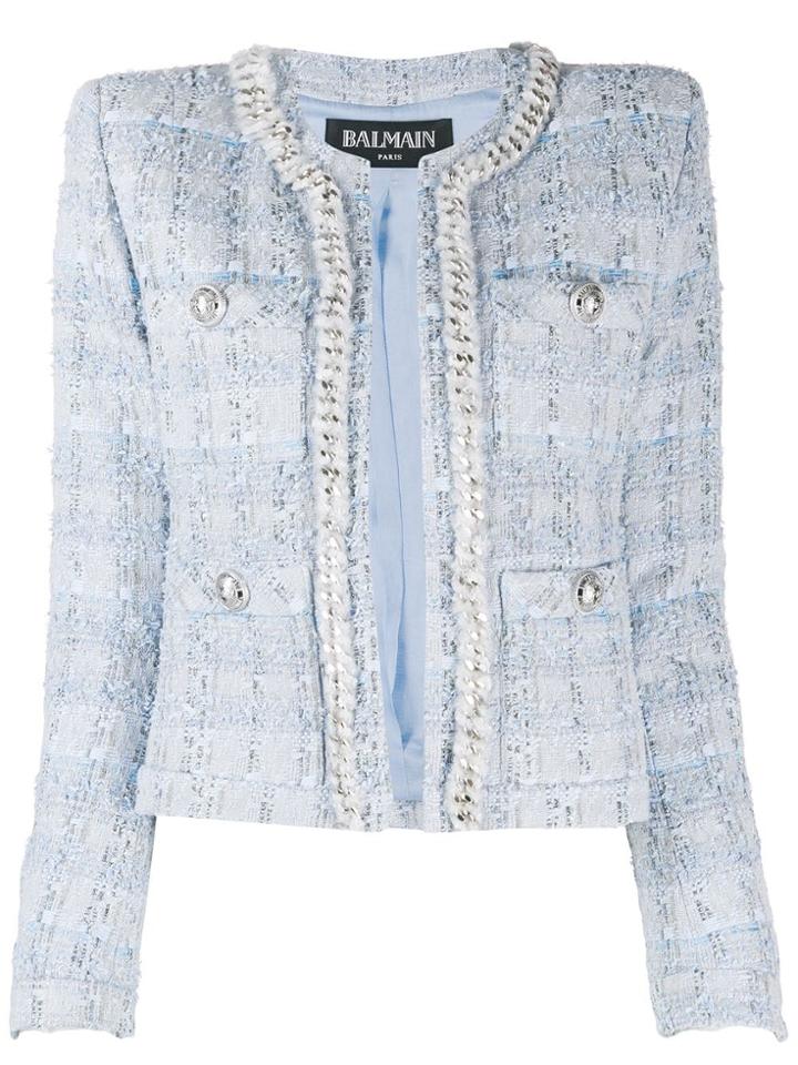 Balmain Collarless Short Jacket - Blue