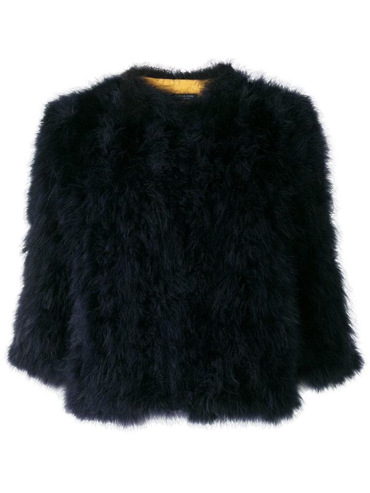 Yves Salomon Feathers Cropped Jacket - Blue