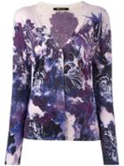 Roberto Cavalli Floral Print V-neck Cardigan, Women's, Size: 42, Pink/purple, Silk/cashmere/wool